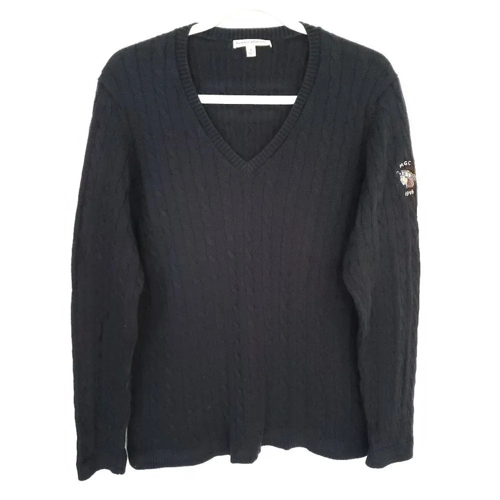 Fairway & Greene Cable Knit Sweater Men's XL Black Indian V-neck Made In Peru